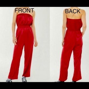 Urban Outfitters  Womens Red Satin Jumpsuit